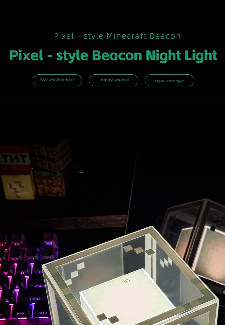 Pixel Style Beacon Night Light Four Color Changing RGB Lamp Beads Eco Friendly Material Type C Charging for Enhanced Gaming Atmosphere