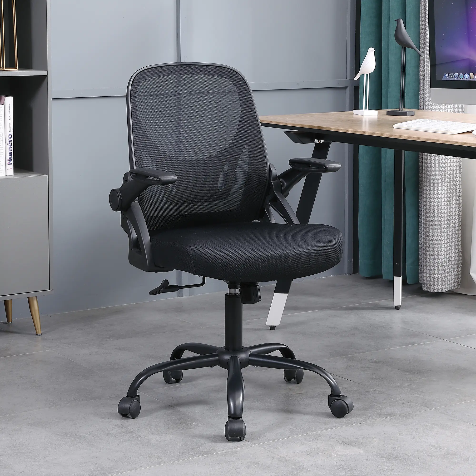 NUSETX Durable Mesh Ergonomic Office Conference Chair - Plastic-Metal Frame, High-Density Mesh Fabric, Adjustable Height, 360-Degree Swivel, Lumbar Support, Flip-Up Armrests, Explosion-Proof Seat Plate, 300 lbs Max Capacity, Assembly Required Task Chair