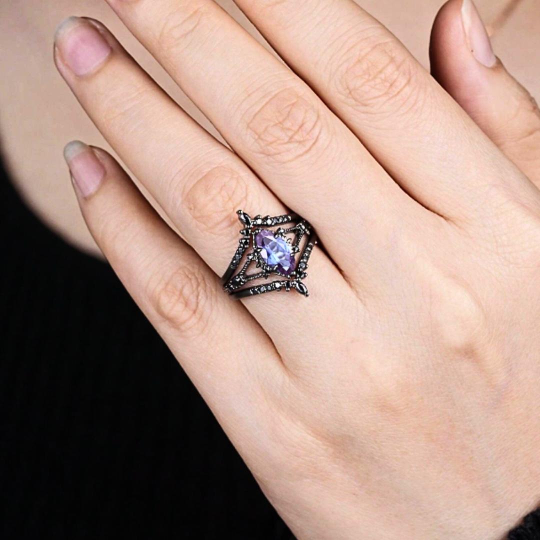 Black Electroplated Synthetic Zirconia Wedding Engagement Rings for Women, Fashion Jewelry as Bridal Rings, Engagement Rings, Great Gift for Her