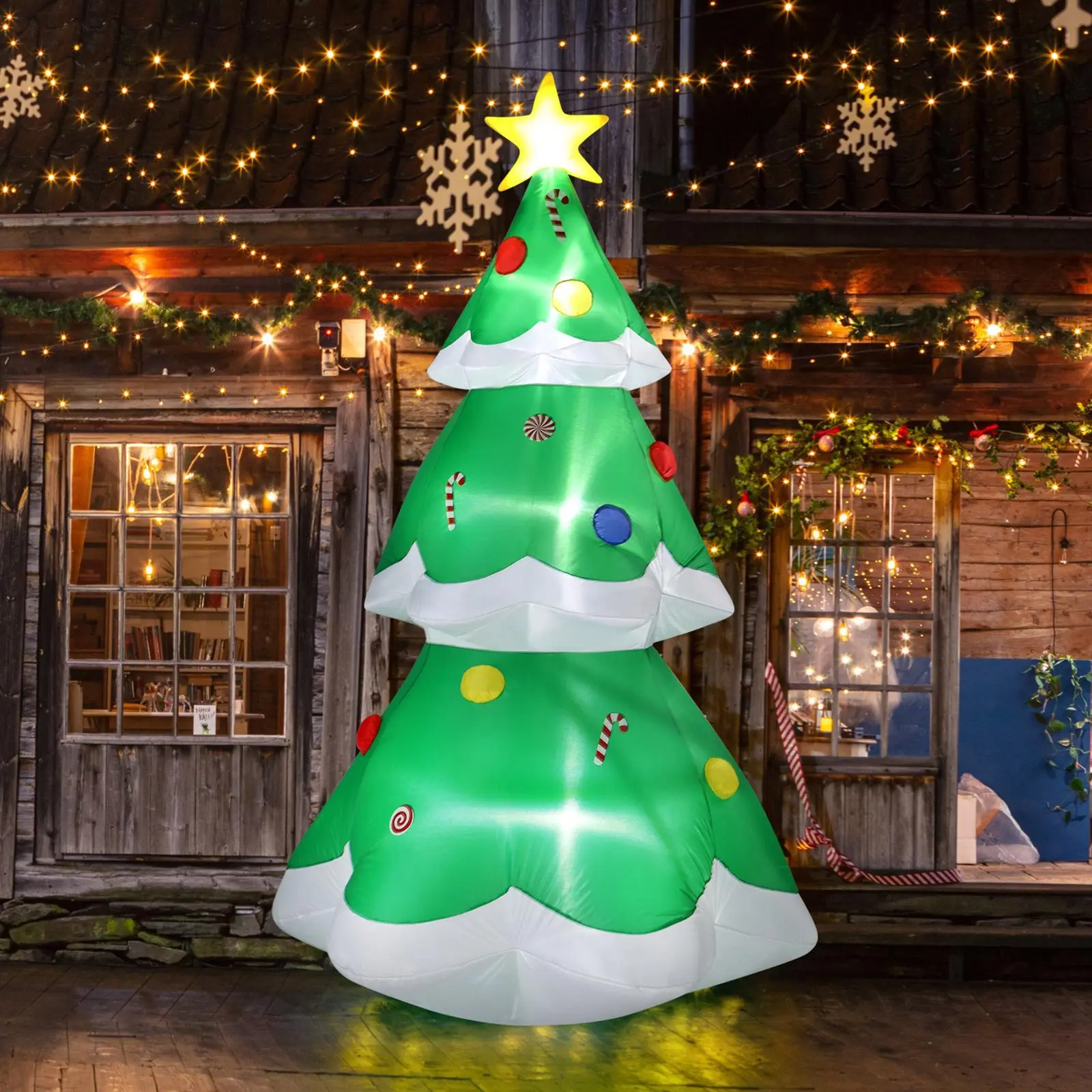 6.9 FT Water-Proof Lighted Christmas Inflatable Tree, Backdrop Photo Decor with Built-in Colorful LED Lights, Magical Blow Up Yard Ornament for Holiday Party Front Yard Lawn