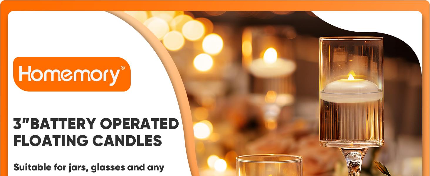 24 Pack 3" Flameless LED Floating Candles 200 Hour White Battery Operate Waterproof Teas for Cylinder Vases Centerpieces at Wedding Decor Party Pool Flameless Candle Light