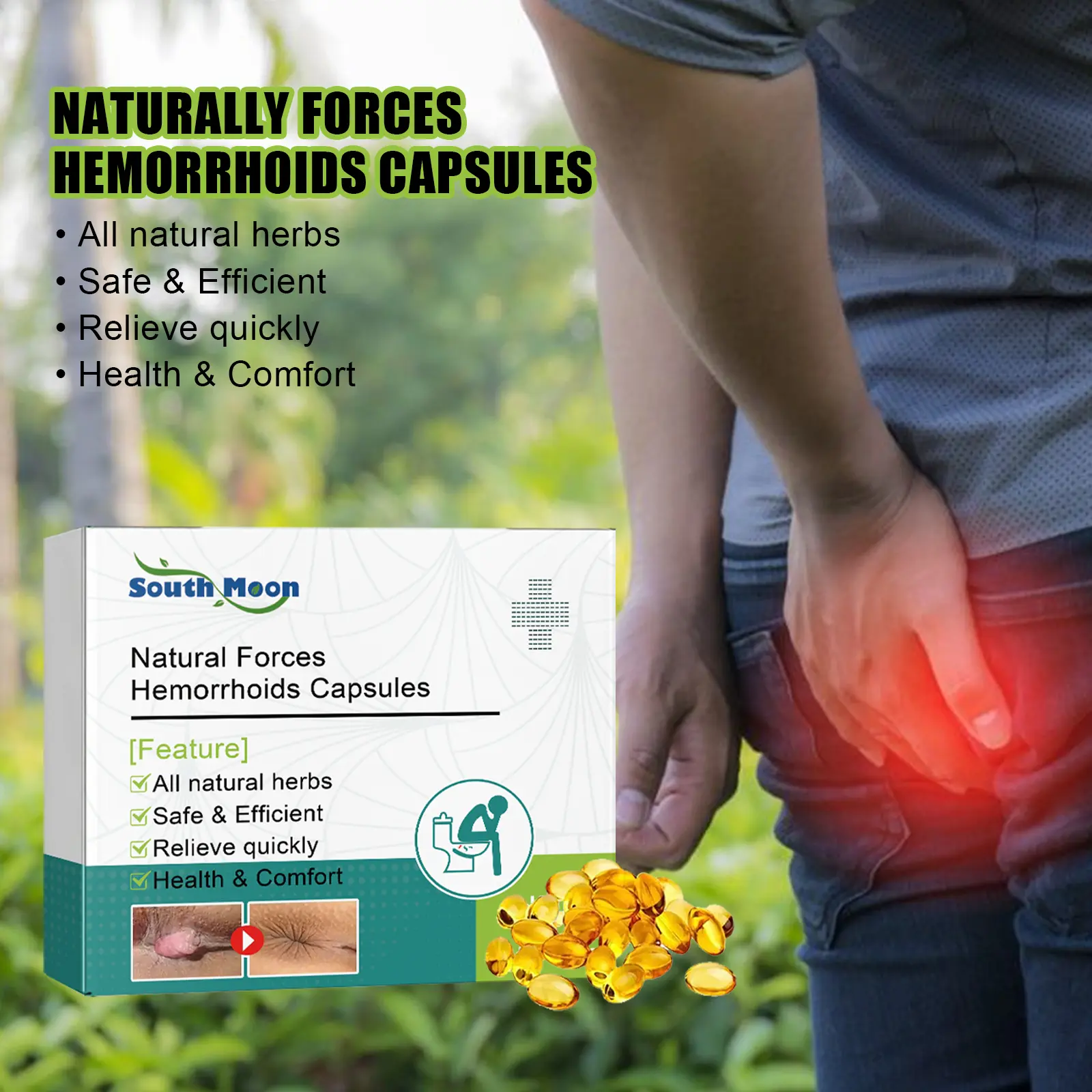 Hemorrhoid Pain Relief Capsules with Botanical Extracts, Natural Herbal Anti-Inflammatory Formula for Immediate Relief from Itching & Burning, Natural Herbal Capsules, Prop 65 Safe, Natural Ingredients