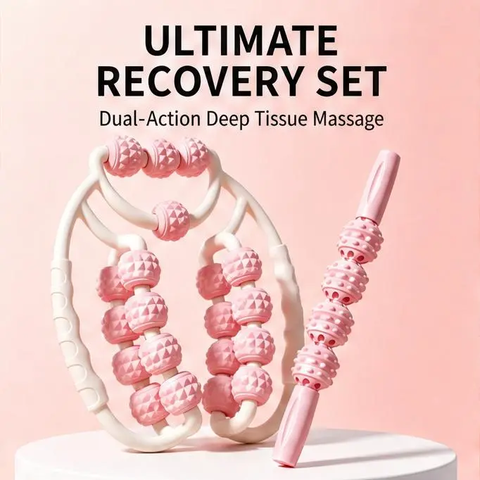 2 In 1 Deep Tissue Massage Roller Set, 360° Wrap Around Leg Massager Ring & Handheld Massage Stick, Multi-Roller Muscle Relief Tool For Legs, Hips, Arms & Shoulders, Perfect For At-Home Self Massage