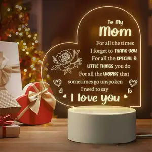 Mom Acrylic Night Light - Heart-Shaped Rose Engraved Lamp for Mom, Mother's Day Gift, Birthday Gift from Daughter/Son, Bedroom Decor, USB Powered Acrylic Light with "To My Mom" Quote lawn surprise small holiday decorative party farmhouse style table decor