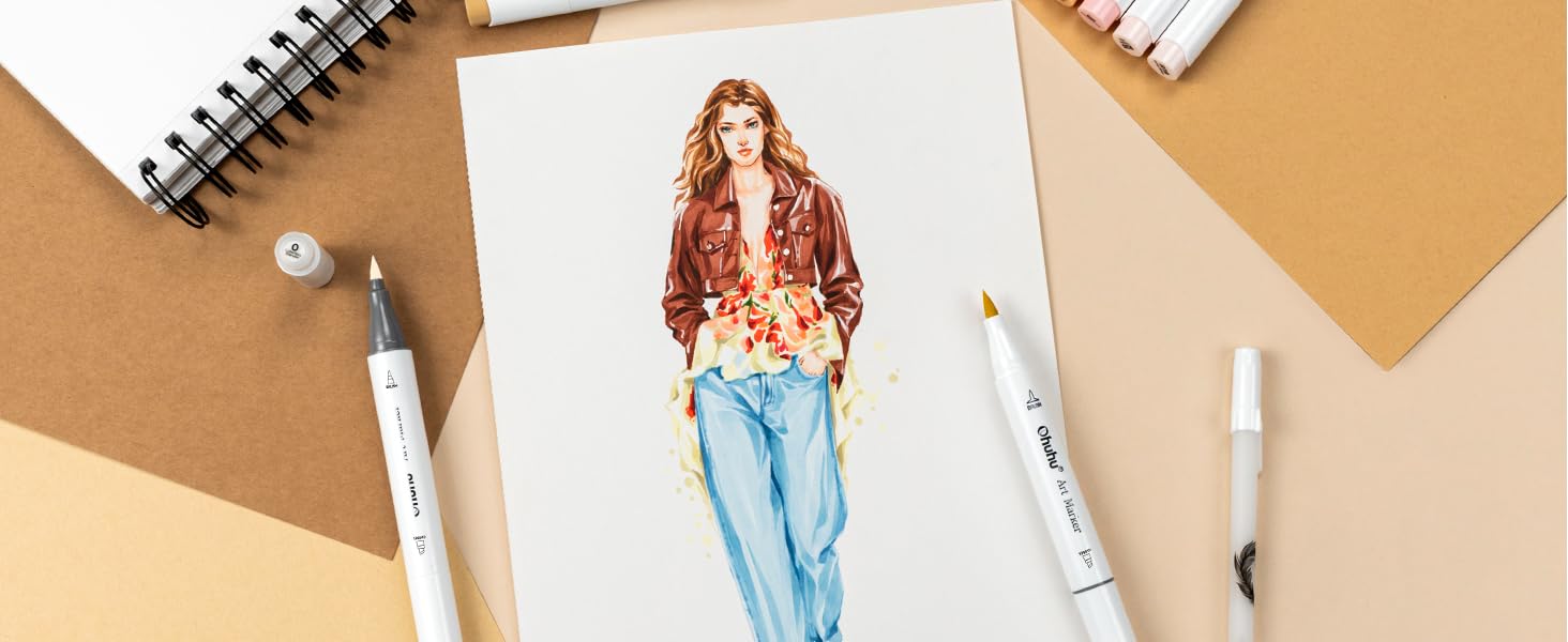 Ohuhu Alcohol Markers Skin Tone Brush Tip -Skin Color Art Marker Set for Artist Adults Coloring Illustration -36 Portrait Colors - Refillable Ink - Brush & Chisel Dual Tips- Honolulu of Ohuhu Markers