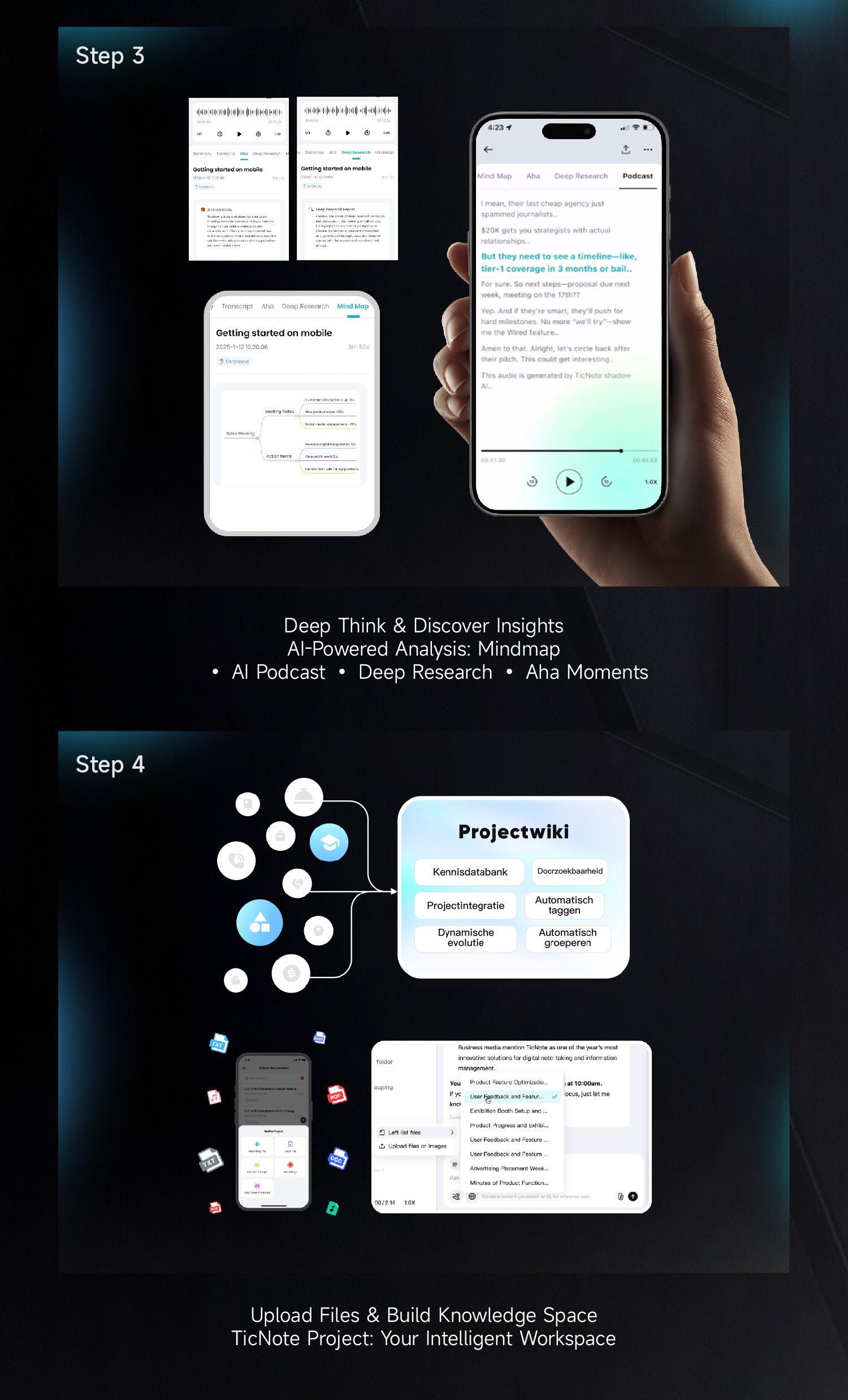 Mobvoi TicNote Agentic AI Notetaker Translator Voice Recorder 64GB Memory Note Recorder 120+ languages with Speaker ID Real-time Transcription and Translation AI Podcast Deep Research Content Creation for Phone Call Lectures Meetings Interviews