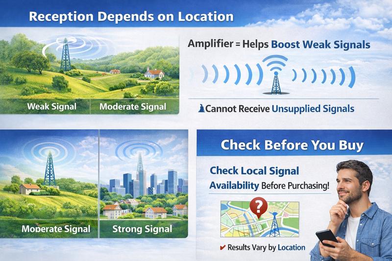 Digital HDTV Antenna Long Range Amplified Indoor TV Antenna with Signal Booster for Free Local channels Support 1080P 4K Broadcasts Signal Reception May Vary by Area & Strength