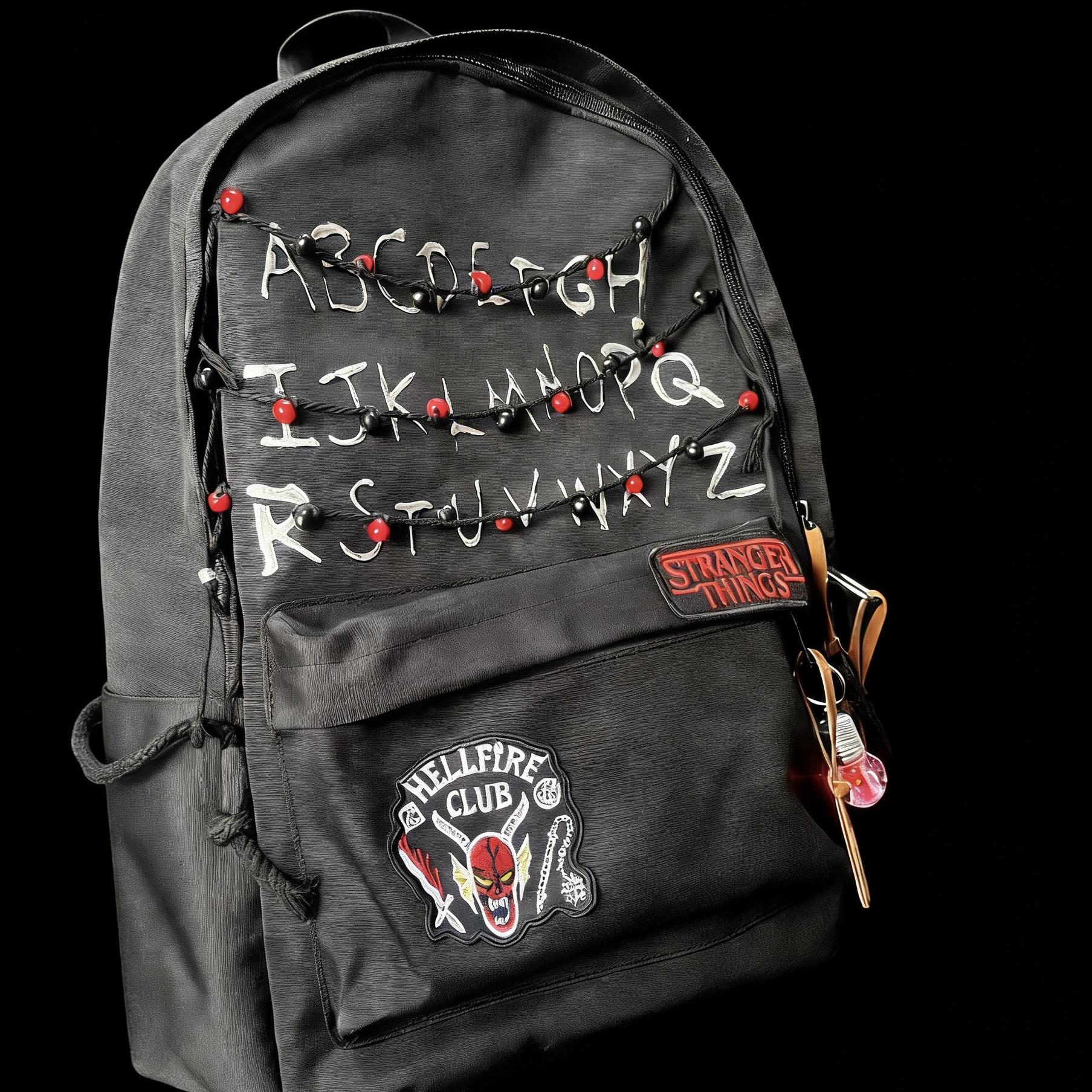 Stranger Things Backpack Shopping Bag Travel Bag Schoolbag Student WorkStudy Backpack Large Capacity Simple Design Red and Black Flower Pattern.