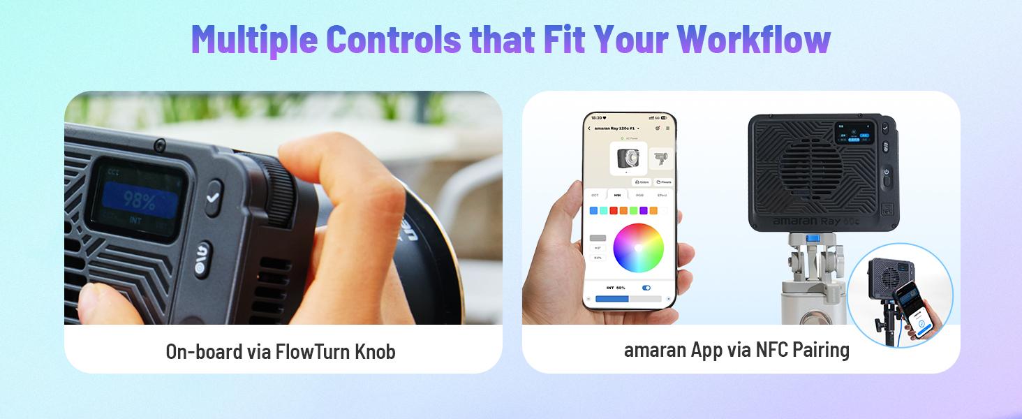 amaran Ray 60c RGB Video Light - 60W full-color Portable Studio Light CCT 1,800K-20,000K,3910Lux/1m, IP54 Bowens Mount,w/Softbox Portable Bag for Content Creators Vlog,Live Streaming,Weddings, Events, Conventions