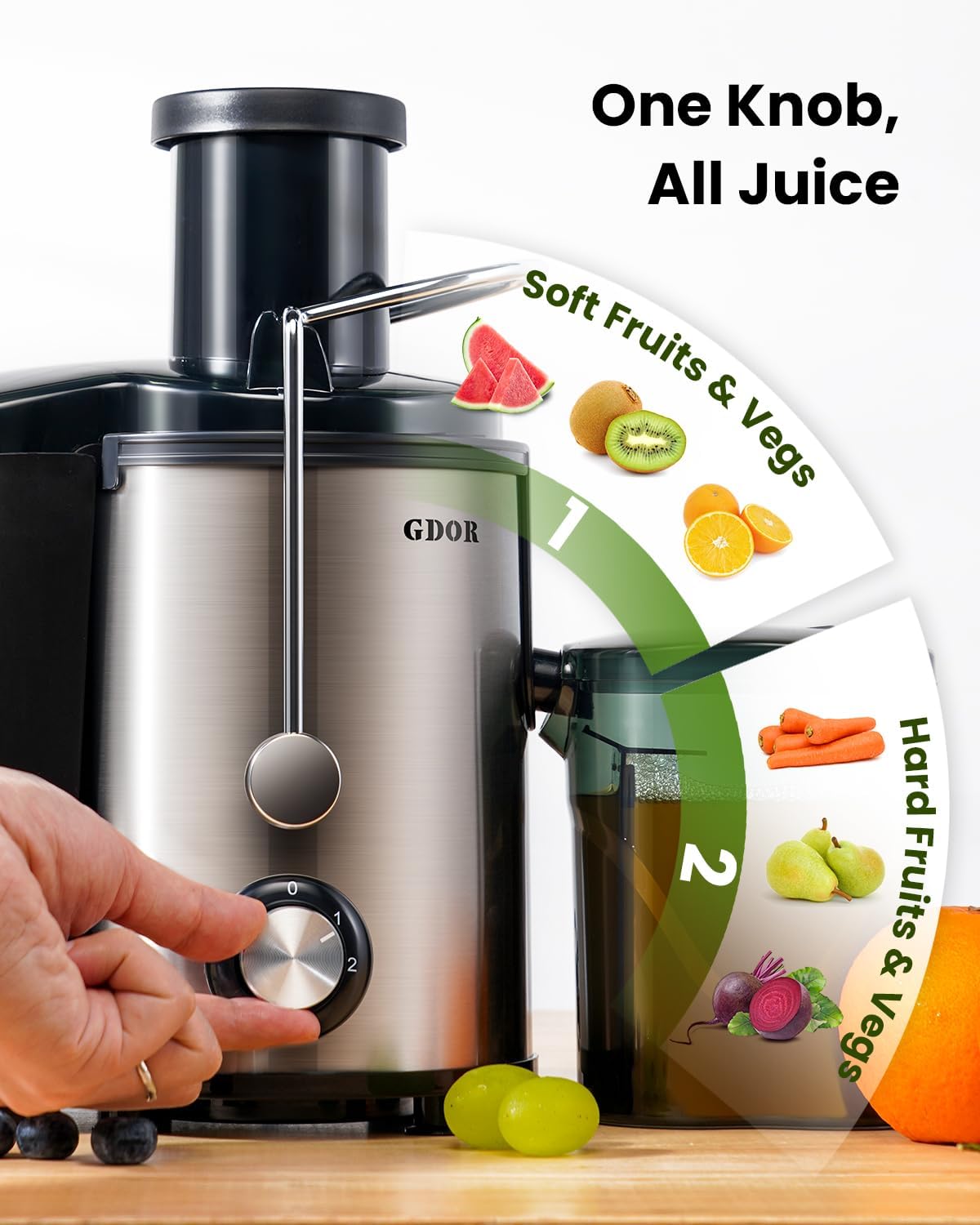 GDOR 800W Juicer Machines, Extra Large 3 Inch Feed Chute Juicer for Whole Fruits and Vegs, Centrifugal Juice Maker with High Juice Yield, Easy to Clean with Brush, 2 Speeds, BPA-Free, Silver