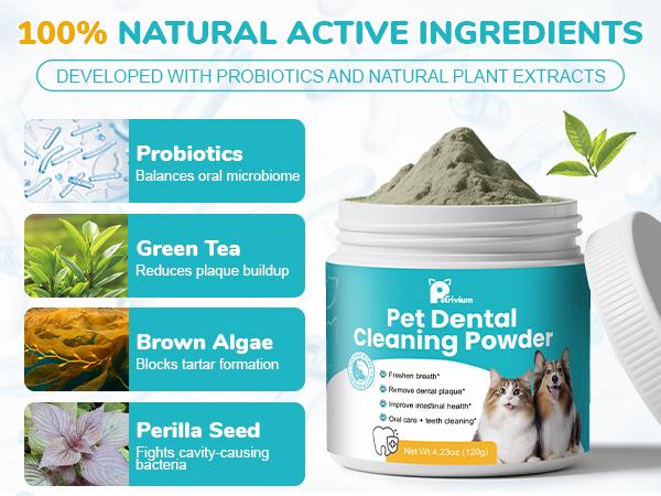 60 Servings Dog Teeth Cleaning Powder, Pet Dental Cleaning Powder for Dogs & Cats – Removes Tartar & Stains, Freshens Breath, Natural Oral Care Toothpaste Alternative,Plaque Tartar Remover with Postbiotic