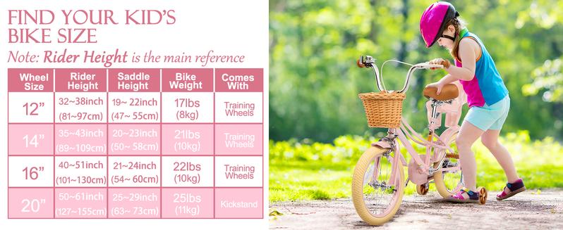 KORIMEFA Bike Toddlers and Kids, 12, 14, 16, 20 Inch Toddler & Kids Bike with Adjustable Seat & Handlebar, Training Wheels, Basket & Bell | Lightweight & Safe Design