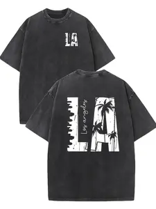 valentine shirts  Vintage Palm Tree Graphic T-Shirt Washed Cotton Short Sleeve Shirt, Double-Sided Retro California Beach Design for Streetwear, Outdoor & Travel, Loose Fit Casual Tee