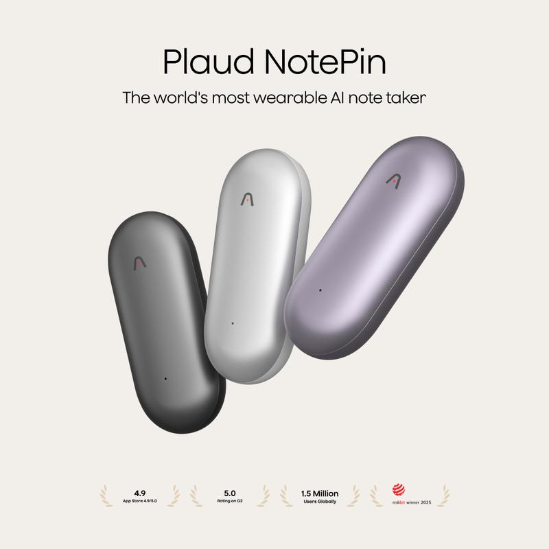 Plaud NotePin Voice Recorder,AI Voice Recorder, App Control, AI Notetaker, AI Transcribe & Summarize Support 112 Languages, 64GB Memory, Audio Recorder for Lectures, Meetings