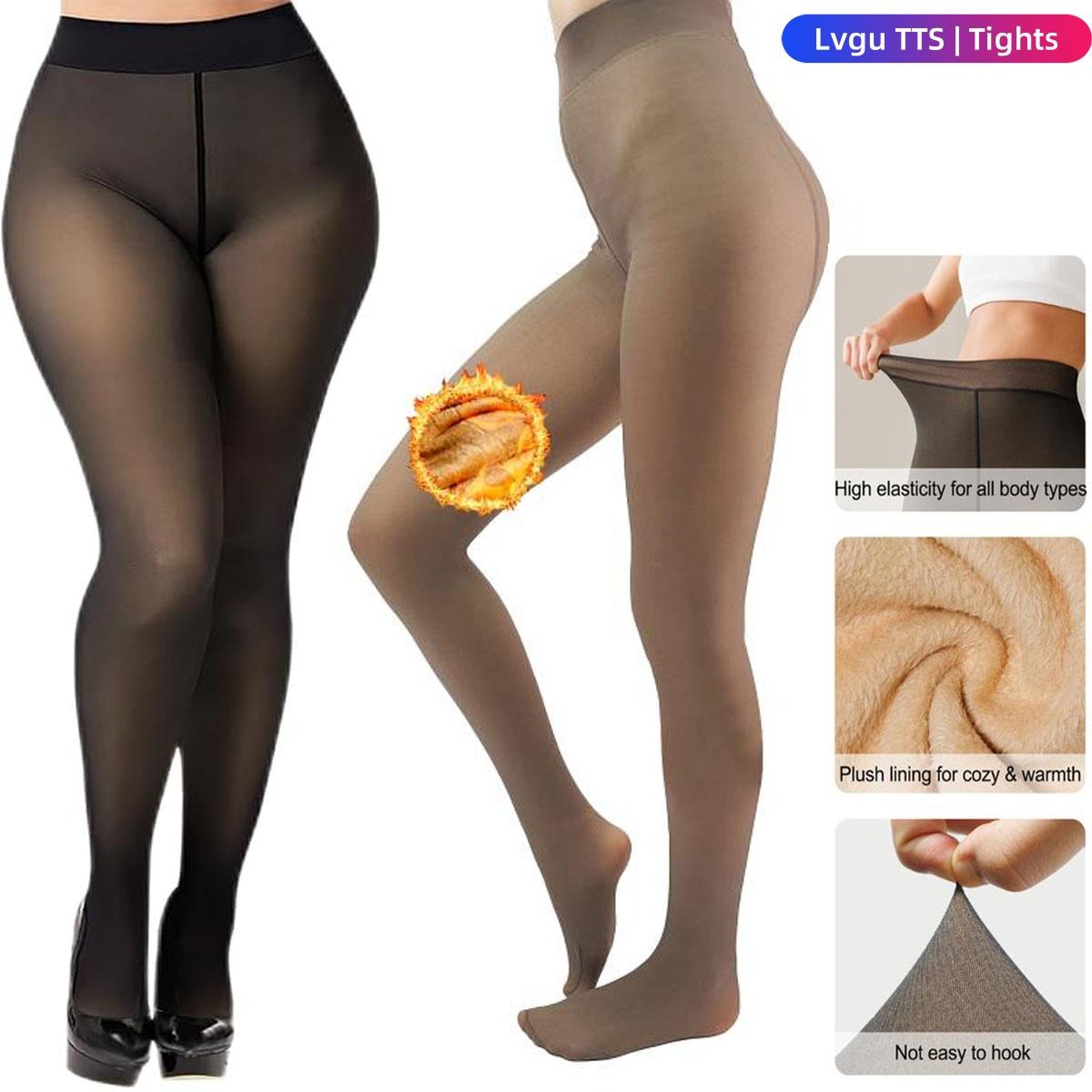 Women's Tights, Fleece Lined Thick Leggings, High Waist Elasticity Thermal Pantyhose Warm Womenswear, Winter Basic Minimalist Underwear, Thickness,Slims & Shapes Body