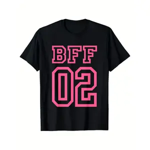 1pc Best Friends Matching T-Shirt - BFF 02 Graphic Print Black with Pink Lettering, 180gsm Heavyweight Soft Fabric, Unisex Adult Sizes S-XXXL, Friendship Birthday Gift for Women & Men, Casual Streetwear Round Neck Short Sleeve Tee for Besties