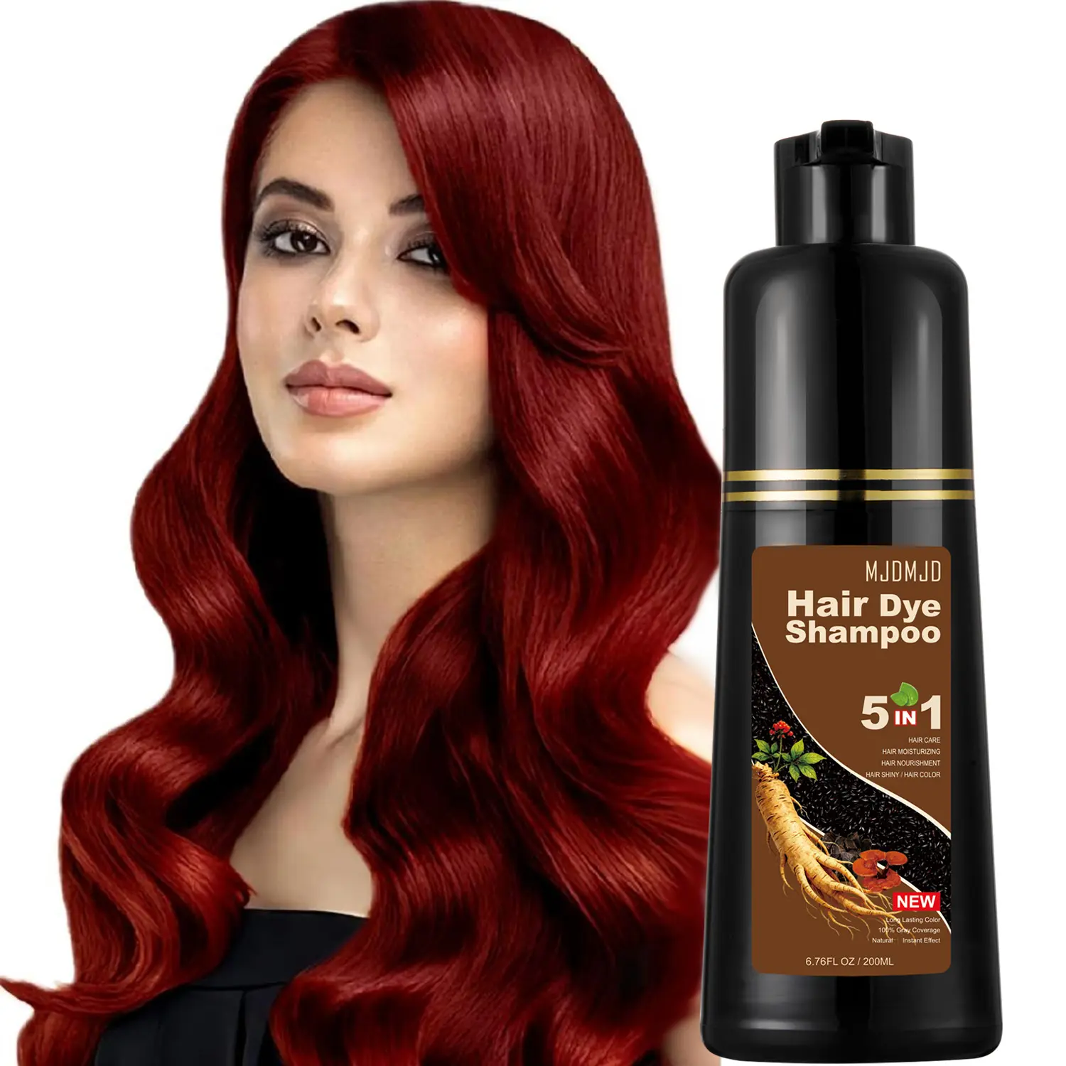 5 in 1 Red Wine Hair Color Shampoo,Quick Acting Hair Dye,New Portable Mini,Experience Pack,200 ML,Effectively Cover Gray Hair,With Ginger And Ginseng Extracts,Suitable for all Both Male And Female,Easy to carry,Haircare Unisex Formula