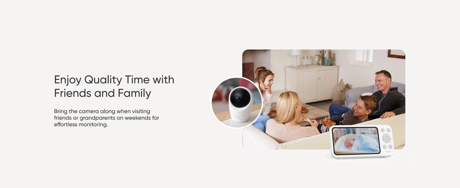【Exclusive Bundle】eufy Baby Monitor E20 with 2K HD Camera, 5'' 720p Display, Hybrid Wi-Fi and No Wi-Fi Connection, App and Monitor Control, Pan-Tilt, 4× Zoom, Portable Camera with Built-in Battery, ANR, Smart Alerts, Secure with Anti-Hack Protection