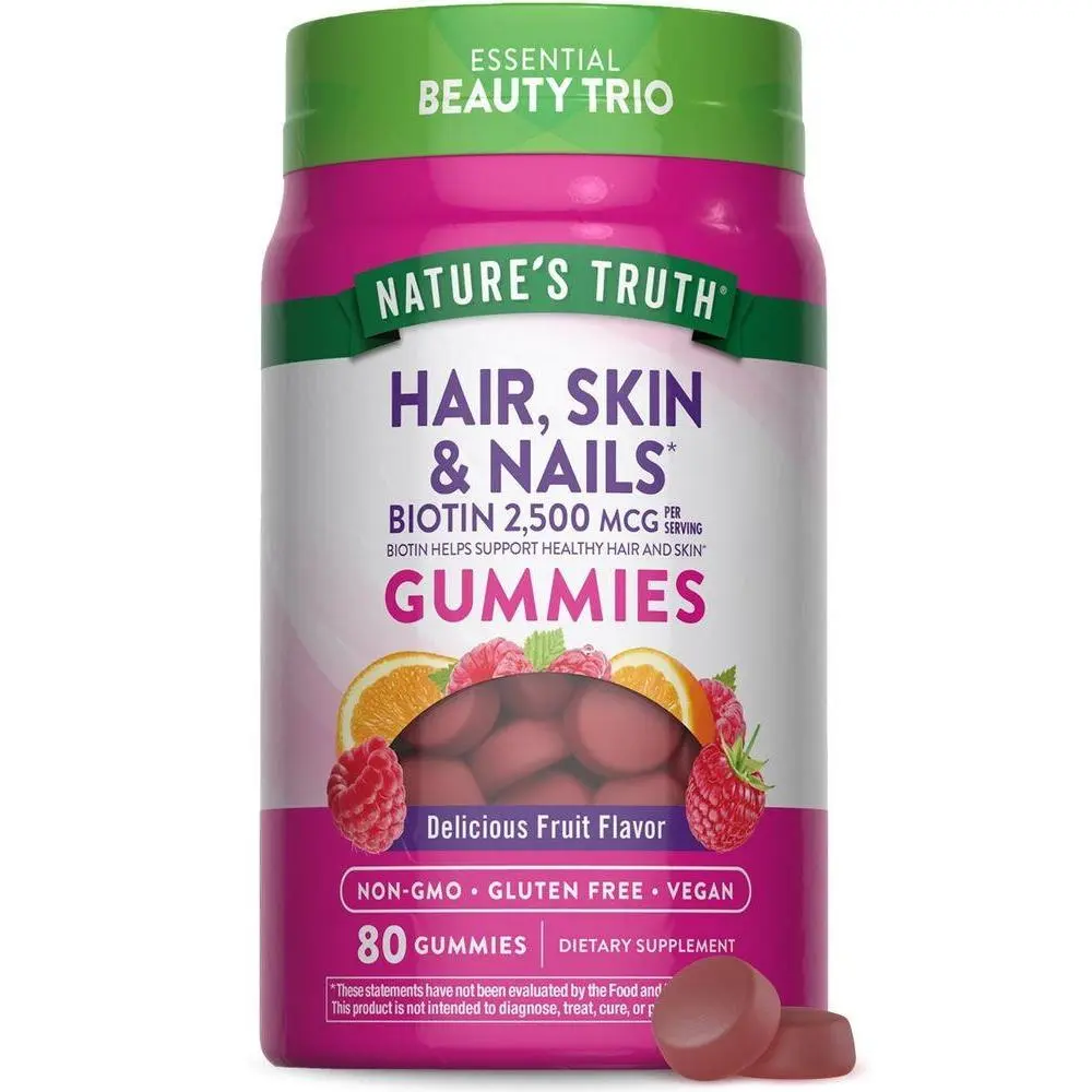 Nature's Truth Hair Skin and Nails with 2500 mcg of Biotin Gummies - 80 Count - Vitamin for Women & Men