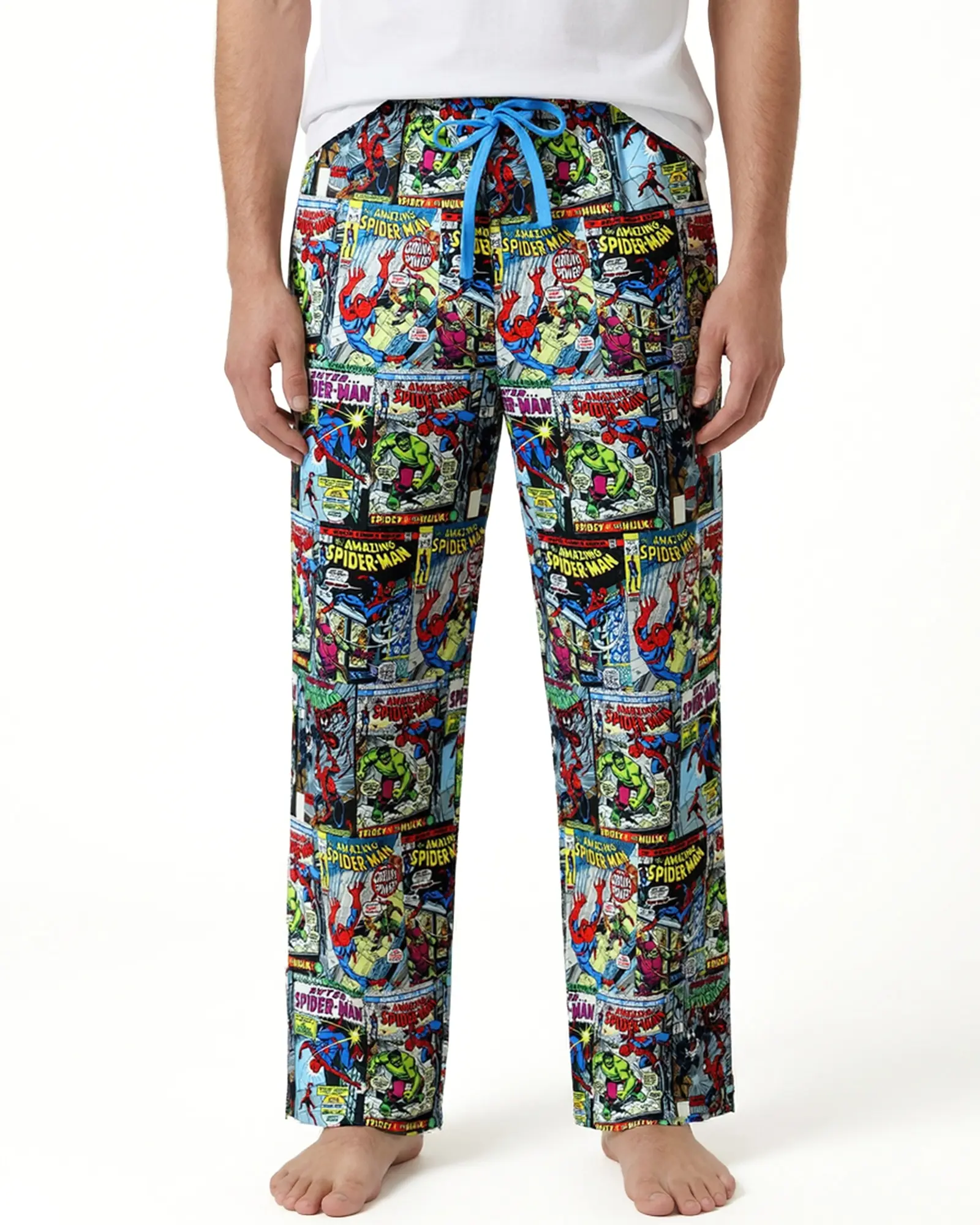 Men's Marvel Comics Spider-Man Comic Cover Pajama Pants, Menswear Sleepwear with Polyester-Spandex Fabric, Stretch Design