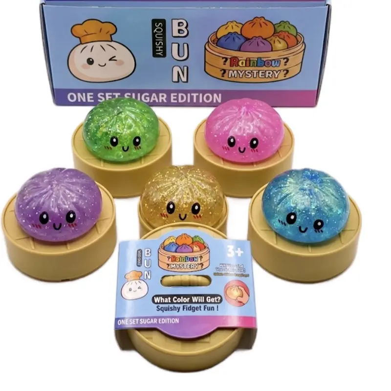 Mini Dumplings Sugar Glitter Edition Cute Fidgets Squishies - 1 Random Color Mystery Squishy Dumpling, Sensory Stress Relief Novelty Toy