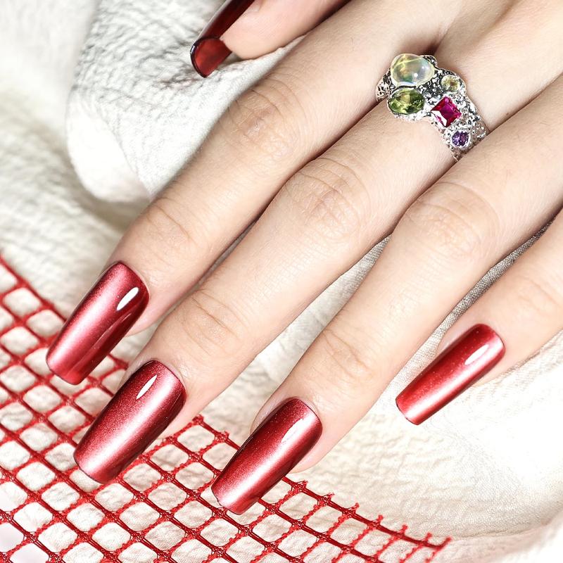 JODSONE 16.5ml Burgundy Red Cat Eye Gel Polish | Glitter Magnetic Reflective Translucent UV Cure Home/Salon