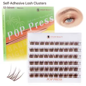 EHSZM BEAUTY POP PRESS Brown Self Adhesive Lash Clusters, 1-Minute Pre-Glued Press-On, No Glue Needed, 10-14mm Soft Natural Curl, Thin Invisible Band, All-Day No-Fall