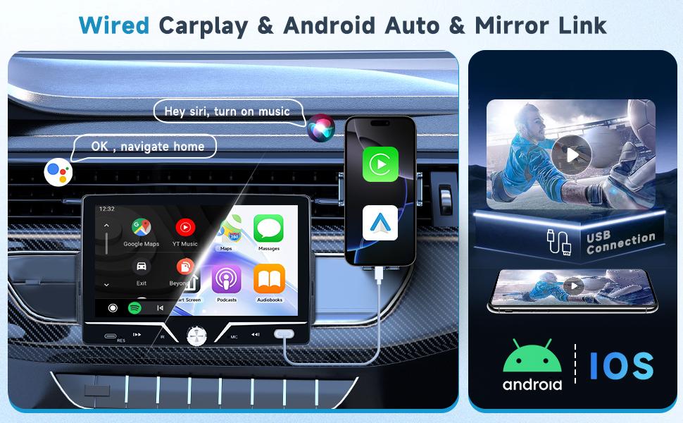 1 DIN Autoradio Met 6,5 Inch Display - Draadloze CarPlay Android Auto Bluetooth
