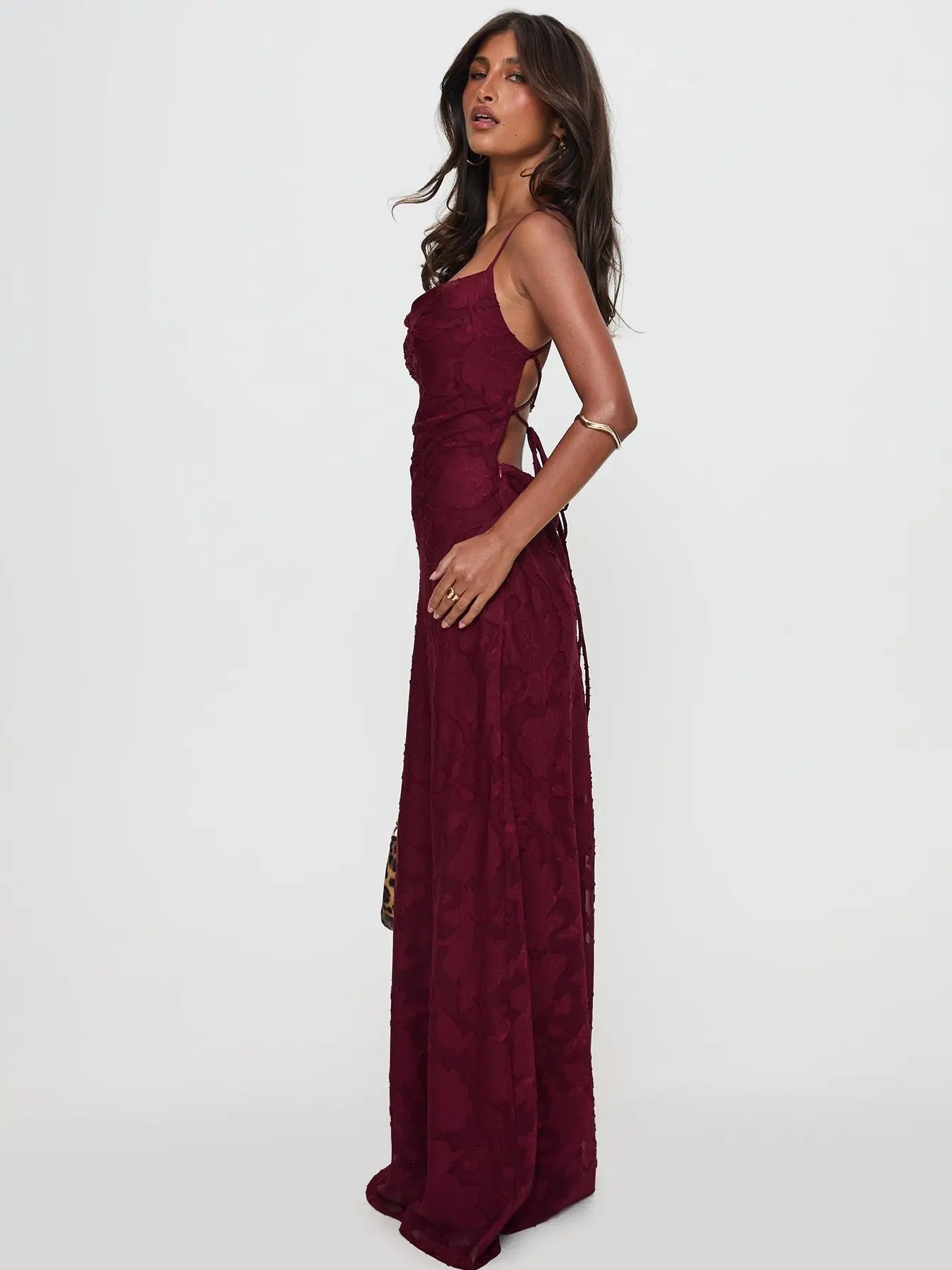 Celena Maxi Dress Burgundy Burnout Lace-Up Open Back, Fully Lined  Non-Stretch Fabric, Flattering Formal Look for Weddings, Parties & Date  Night - TikTok Shop