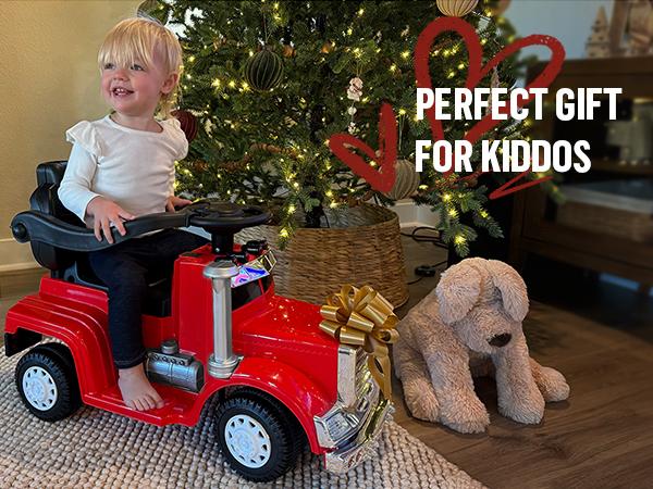 Hikiddo 3 in 1 Toddler Push Car for Boys & Girls Aged 1-3 Pink Retro Vintage Design with Music Player for Indoor Outdoor Use