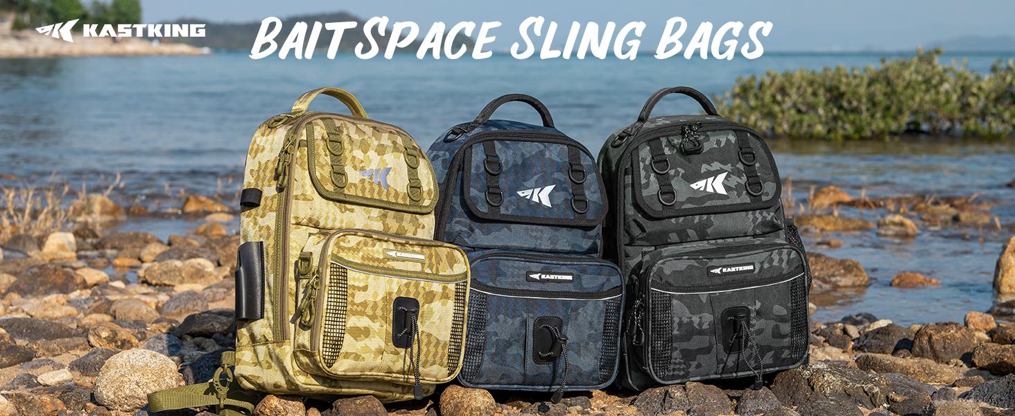 KastKing BaitSpace Fishing Sling Bag, Water-resistant Fishing Backpack with Rod & Beverage Holder, Adjustable Straps, Tackle Storage Bag for Fishing Gear and Equipment