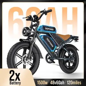 【2026 Gift&DEEPOWER Ebike】Electric Bike for Adults 1500W Peak 20Fat Tire EBike 45-160 Miles Range 28MPH Dual Suspension 48V20Ah35Ah60Ah Removable Battery Power Dirt Bike 7-Speed,Spark UL 2849 Full Suspension ebike  on Mountains/Snow/Sandy