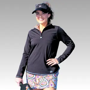 Soleil Tech Shirt - Long Sleeve Pickleball Top with Breathable Mesh Underarms, Colorful Contrast Lining