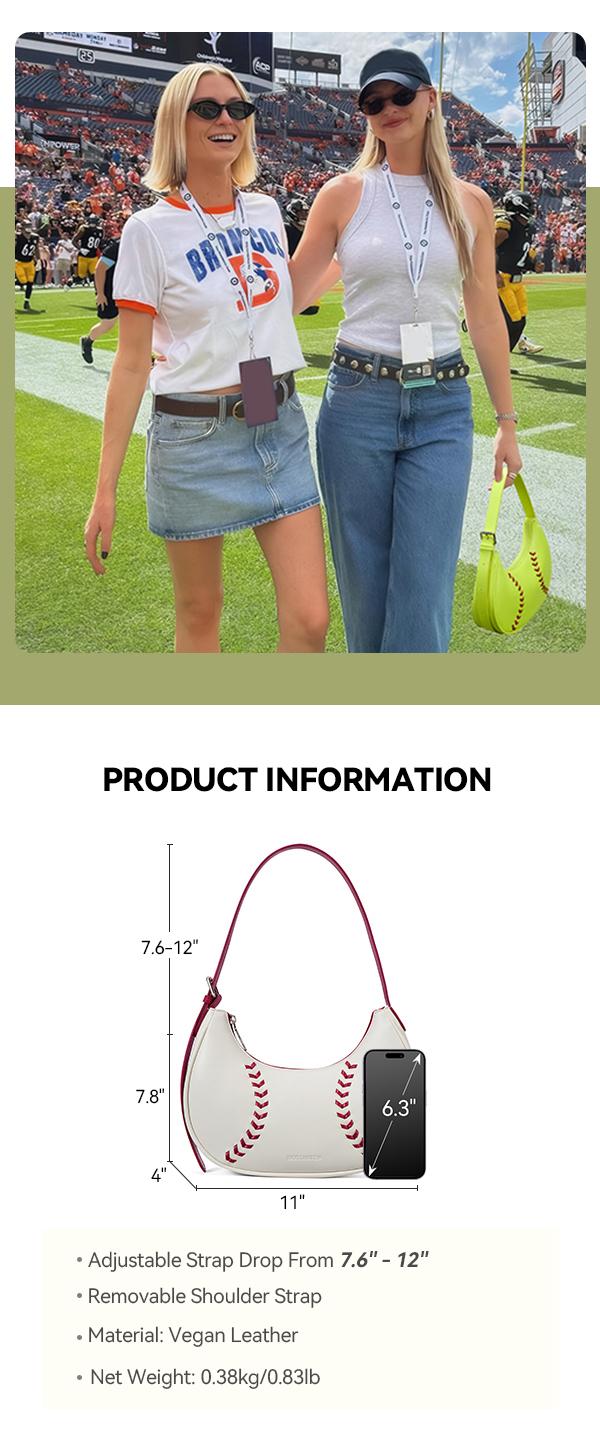 BOSTANTEN Baseball Shoulder Purses for Sport Baseball Mom Trendy Small Hobo Bag Vegan Leather Women Handbags for Daily Events