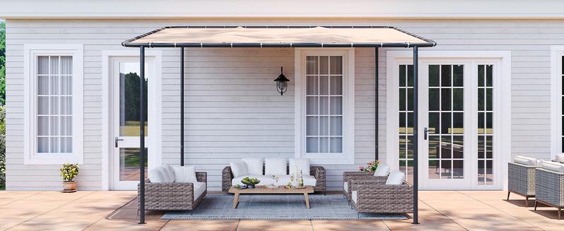 Aoxun 3-Size Lean-to Gazebo | Outdoor Pergola (8x5/10x6/10x12) | UPF50+ UV Resistant Waterproof Canopy | Wall-Mounted Sloped Roof Awning for Patio Backyard Deck Garden | Khaki Sun Rain Protection