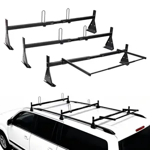 Universal Van Roof Ladder Racks with Rear Roller, Adjustable 57''-70.8'' with Ladder Stoppers, 3 Bars - Fit Chevy Express Fullsize Van 1996-Up, for Vans with Rain Gutter Only, 800LB Load-Capacity