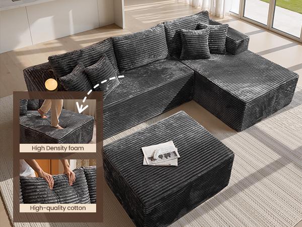 [Women's Day gift] [3 Packs Shipped] OOSWIFT 108-inch U-Shaped Corduroy Sofa - Modern, perfect for the living room, comfortable, no assembly required, same popular Niceae sectional sofa with no bones