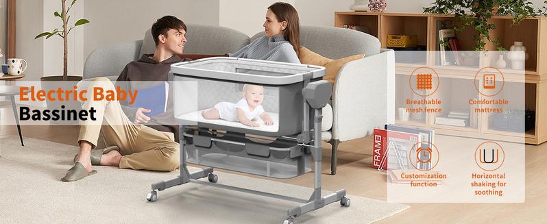 Electric Baby Bassinet with 5 Rocking Motions 6 Height Adjustments 4 Lullabies Bluetooth 5.0 360° Silent Wheels for Newborns Unisex Stable Swing Bedside Sleeper Modes Electric Baby Bassinet with 5 Rocking Motions 6 Height Adjustments 4 Lullabies Bluetooth 5.0 360° Silent Wheels for Newborns Unisex Stable Swing Bedside Sleeper Modes
