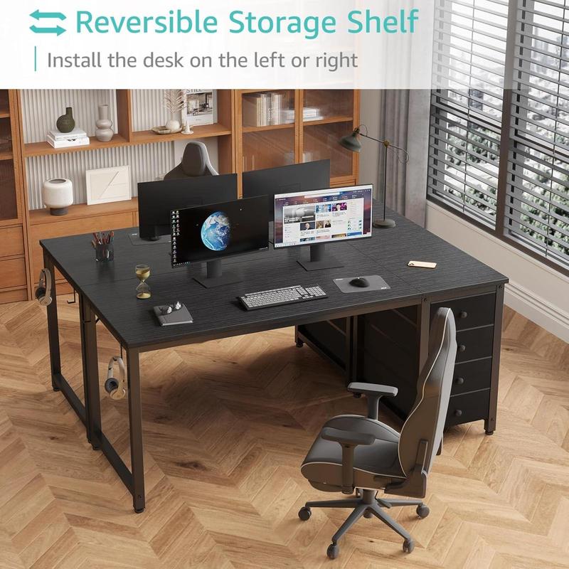 Lufeiya Gaming Desk with Fabric Drawers - 55 Inch Long Study Work Writing Reversible Computer Desk for Home Office Bedroom, Simple Modern Cute PC Desks with Drawer, Black Lufeiya Gaming Desk with Fabric Drawers - 55 Inch Long Study Work Writing Reversible Computer Desk for Home Office Bedroom, Simple Modern Cute PC Desks with Drawer, Black