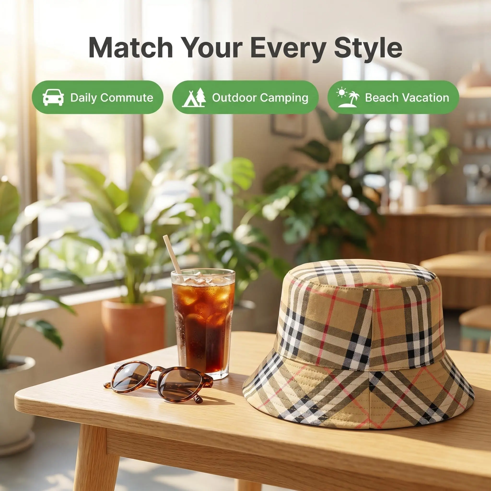 GUANHUA Classic Plaid Bucket Hat for Women Men | Vintage Checkered Fisherman Hat | Summer Sun Protection & Outfit Matching | Unisex Streetwear Cap