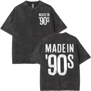 90s Retro Letter Double-Sided T-Shirt Simple Style High-End Sense Commuting Sports Leisure Street Wear Unisex Tops Made in '90s Bold Statement Piece Comfortable Versatile Cotton Material Round Neck Top Black Cardigan graphic tee 90s graphic tees