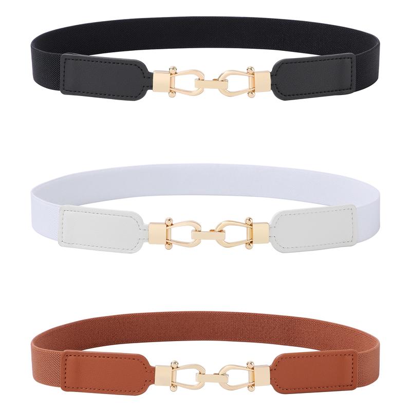 2/3Piece Suit Women's Belt Pack Skinny Stretch Belt Elastic Leather Waist Belt with Light Gold Buckle Ladies Thin Belt for Dress Jeans(70/80/90cm)