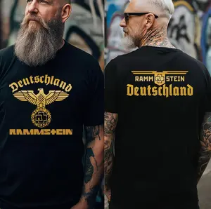 Rammstein Deutschland T-Shirt - Black Men's Shirt with Golden Eagle Design, Front and Back Print, Rock & Metal Fan Clothing
