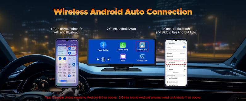 【Valentines】9.26" Automotive Wireless CarPlay In-Car Screen – Comes with a Dash Cam Featuring a 2.5K Front Camera and 1080P Rear Camera, Rearview Assistance, Voice Calls and Navigation,  Bluetooth, and AUX Audio Output. Suitable for Vehicle Upgrades