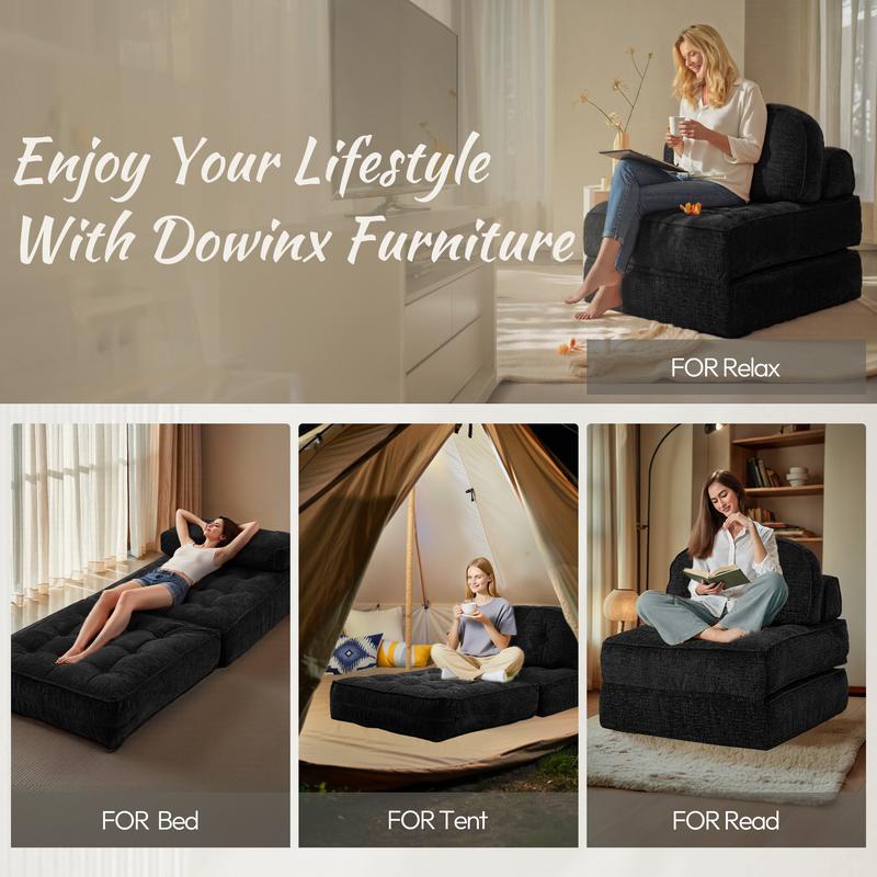 [New Year Deals] Folding Boneless Sofa Bed with Pillow, Convertible Comfy Couch Bed for Adults Home Lounge and Gaming, Modern Comfortable Design for Apartment Living Room Bedroom, Single, Smooth Velvet, Gifts for Everyone: Kids, Him, Her, Mom & Dad