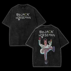 BoJack Horseman Vintage Washed T-Shirt, Adult Animation Graphic Tee, Cartoon Double Printed Shirt, Washed Cotton Oversized T-Shirt, Menswear Streetwear Top