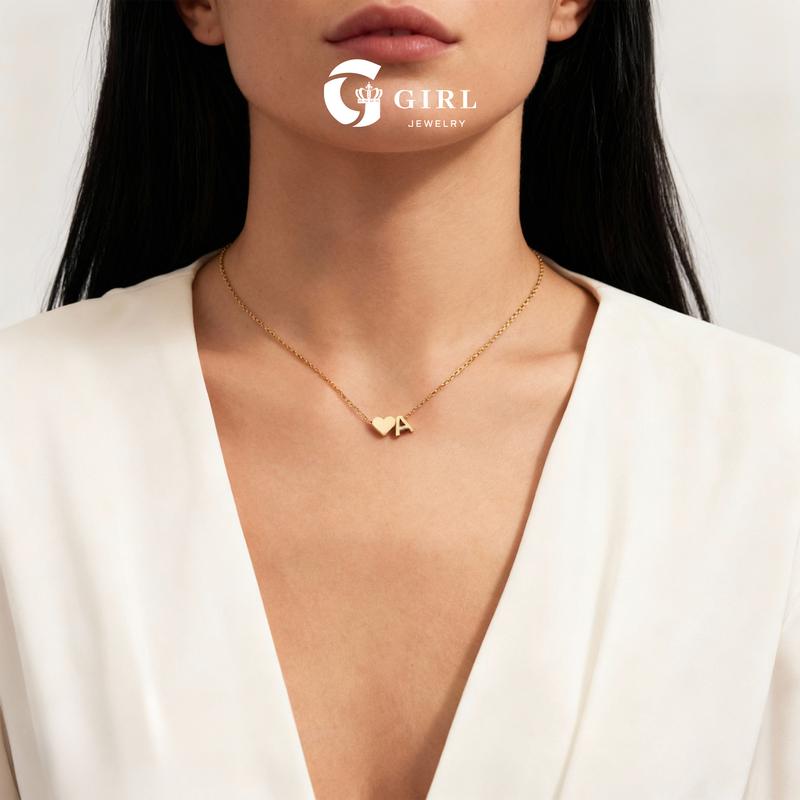 GGIRL 18K Gold Plated Heart Initial Letter A-Z Necklace for Women Alphabet Pendant Dainty Fashion Jewelry Gift for Holiday Haul Christmas Birthdays Anniversaries