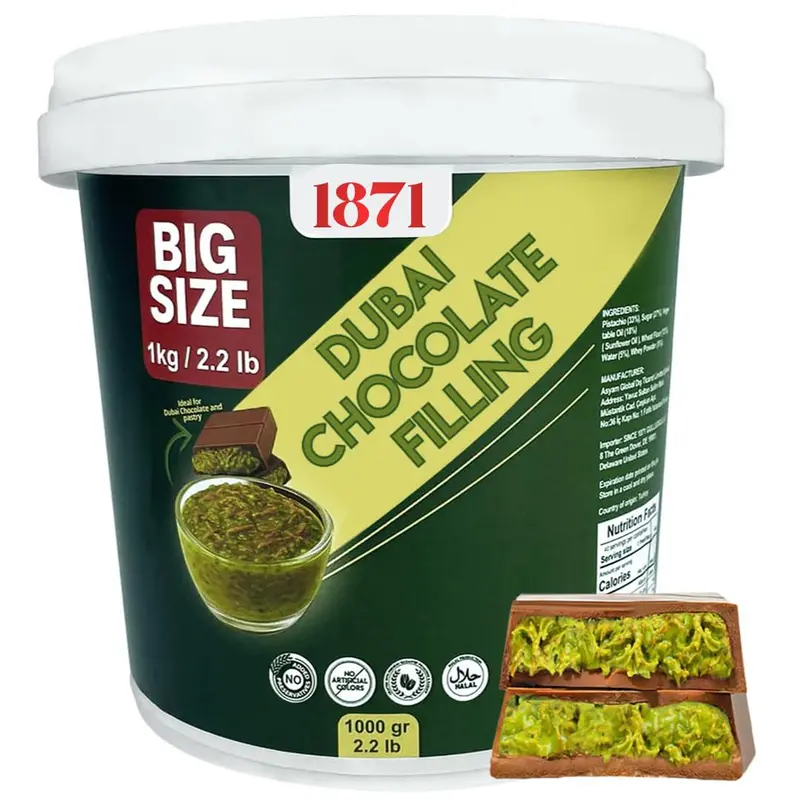 Dubai Chocolate Filling 2.2 Lb / 1 Kg Pistachio Cream with Crispy Kadayif | Middle Eastern Gourmet Dessert Best Ingredient For Dubai Chocolate | Rich, Crunchy & Decadent Treat (2.2 lb / 1 Kg)