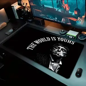 Scarface Alonso Tony Montana Movie   Design Gaming Desk Mat - Non-Slip Rubber Base, Smooth Surface, Desk Mat for PC, Office, Gaming Setup - THE WORLD IS YOURS Quote Decoration for Scarface Fans, Pc  Poccessories, Stylish Accessory, Premium Quality, Ergon