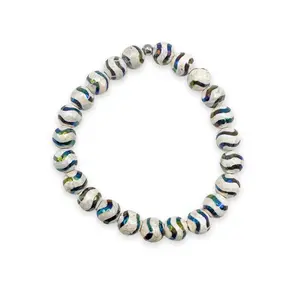 Protection & Balance - Black Wave Tibetan Agate Faceted Stacker Bracelet